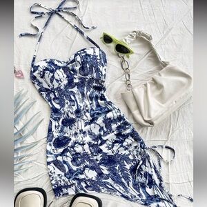 SHEIN Blue and White Asymmetrical Dress